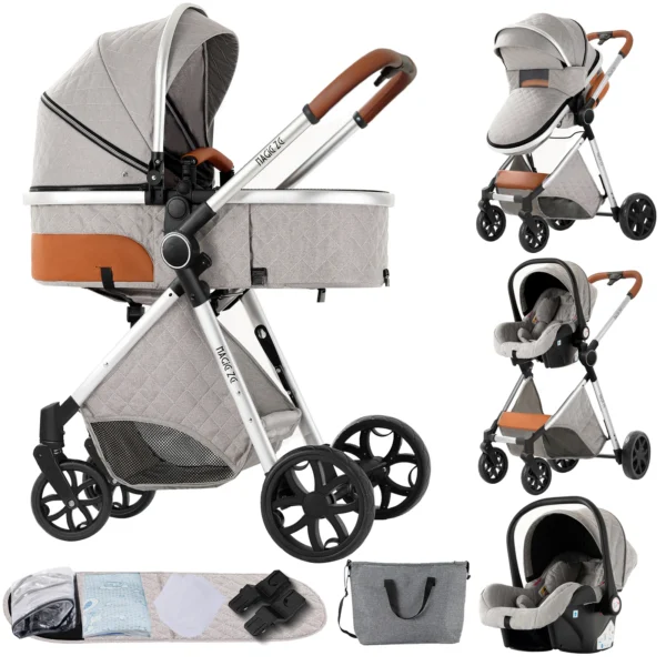 poussette bébé 3 en 1 avec siège auto pliable