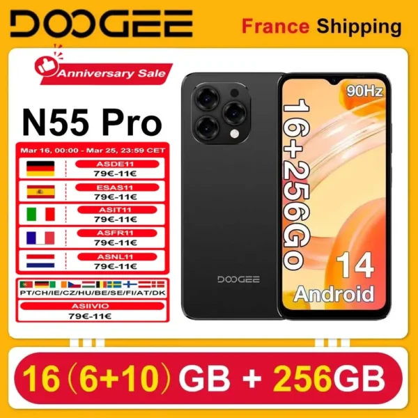 doogee n55 android 14 smartphone 6.56 « hd