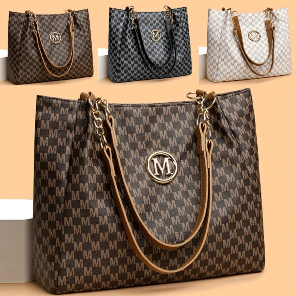 sac à bandoulière grande capacité pour femme, style rétro, imprimé lettres, avec bandoulière fixe et doublure en polyester, parfait pour le quotidien et les trajets de travail