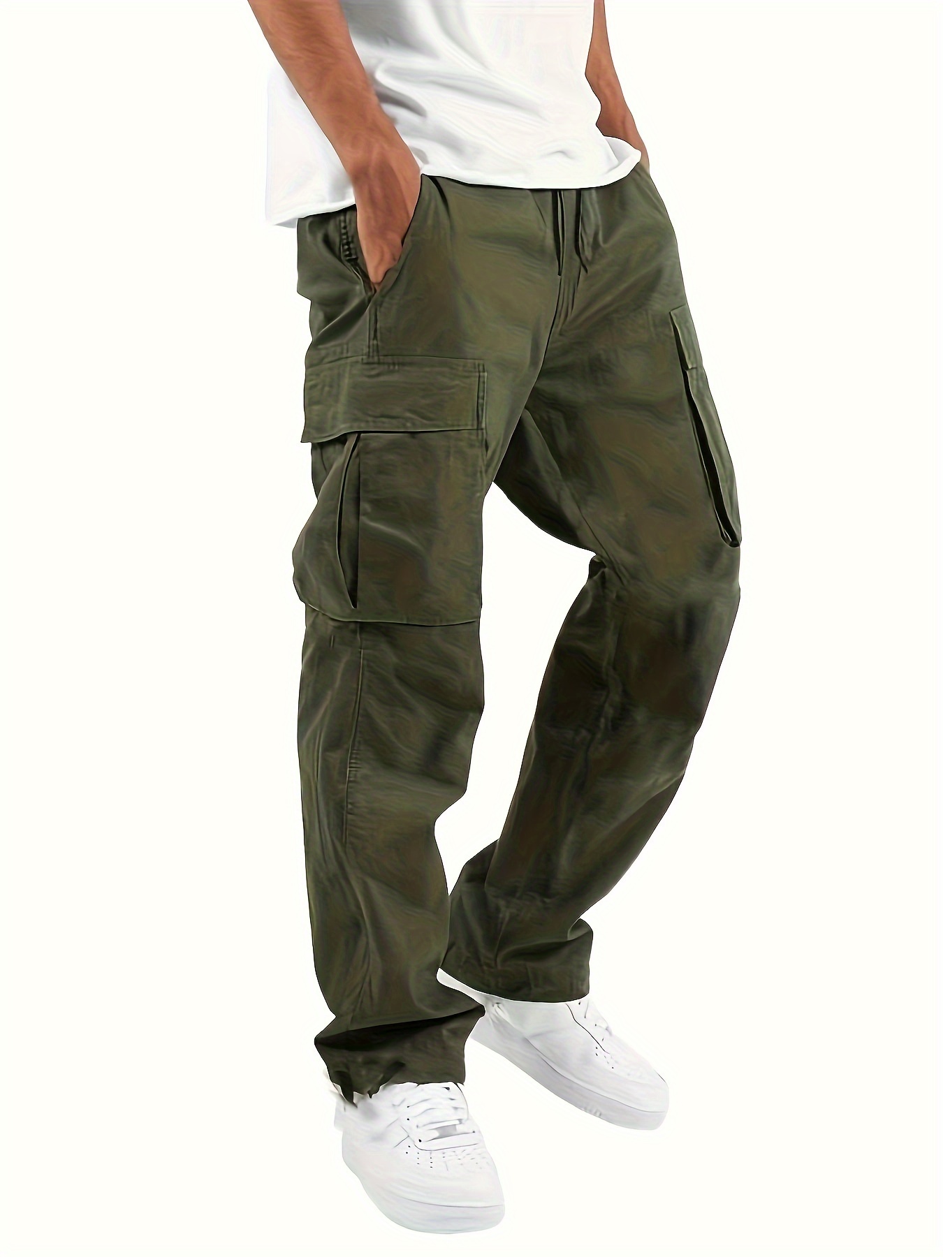 pantalon cargo décontracté pour homme, coupe regular, couleur unie, polyester, non extensible, style workwear, détails de poches, tissu tissé durable. pantalon cargo décontracté pour homme, coupe regular, couleur unie, polyester, non extensible, style workwear, détails de poches, tissu tissé durable.