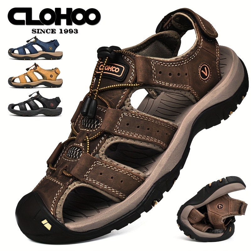 clohoo sandales sportives décontractées pour homme en cuir pleine fleur, semelle en caoutchouc, dessus souple, confortables et respirantes clohoo sandales sportives décontractées pour homme en cuir pleine fleur, semelle en caoutchouc, dessus souple, confortables et respirantes