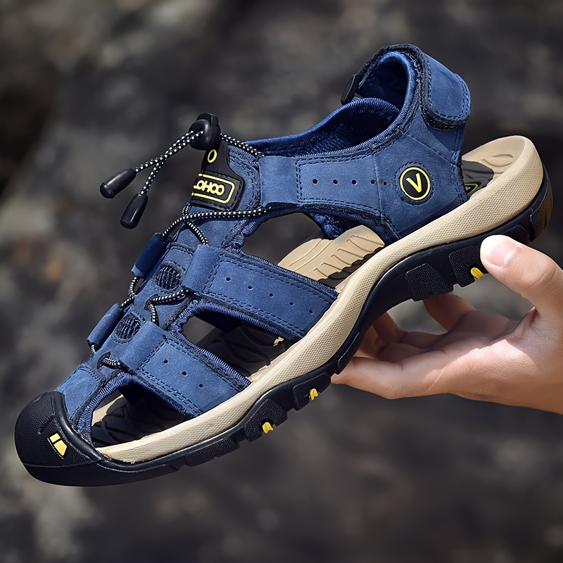 clohoo sandales sportives décontractées pour homme en cuir pleine fleur, semelle en caoutchouc, dessus souple, confortables et respirantes clohoo sandales sportives décontractées pour homme en cuir pleine fleur, semelle en caoutchouc, dessus souple, confortables et respirantes