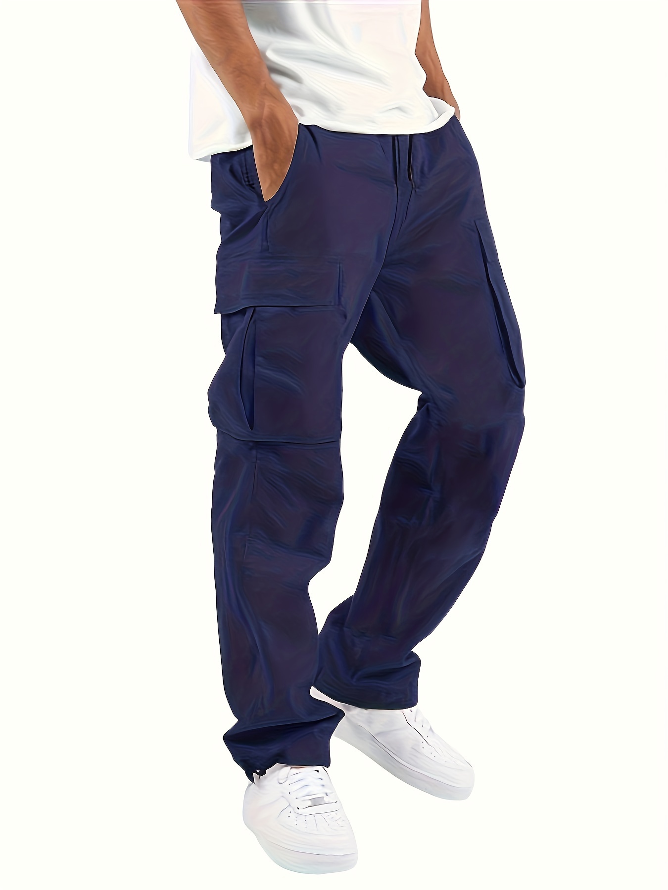 pantalon cargo décontracté pour homme, coupe regular, couleur unie, polyester, non extensible, style workwear, détails de poches, tissu tissé durable. pantalon cargo décontracté pour homme, coupe regular, couleur unie, polyester, non extensible, style workwear, détails de poches, tissu tissé durable.