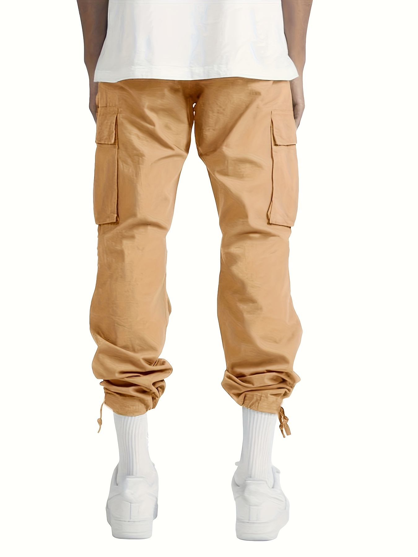 pantalon cargo décontracté pour homme, coupe regular, couleur unie, polyester, non extensible, style workwear, détails de poches, tissu tissé durable. pantalon cargo décontracté pour homme, coupe regular, couleur unie, polyester, non extensible, style workwear, détails de poches, tissu tissé durable.