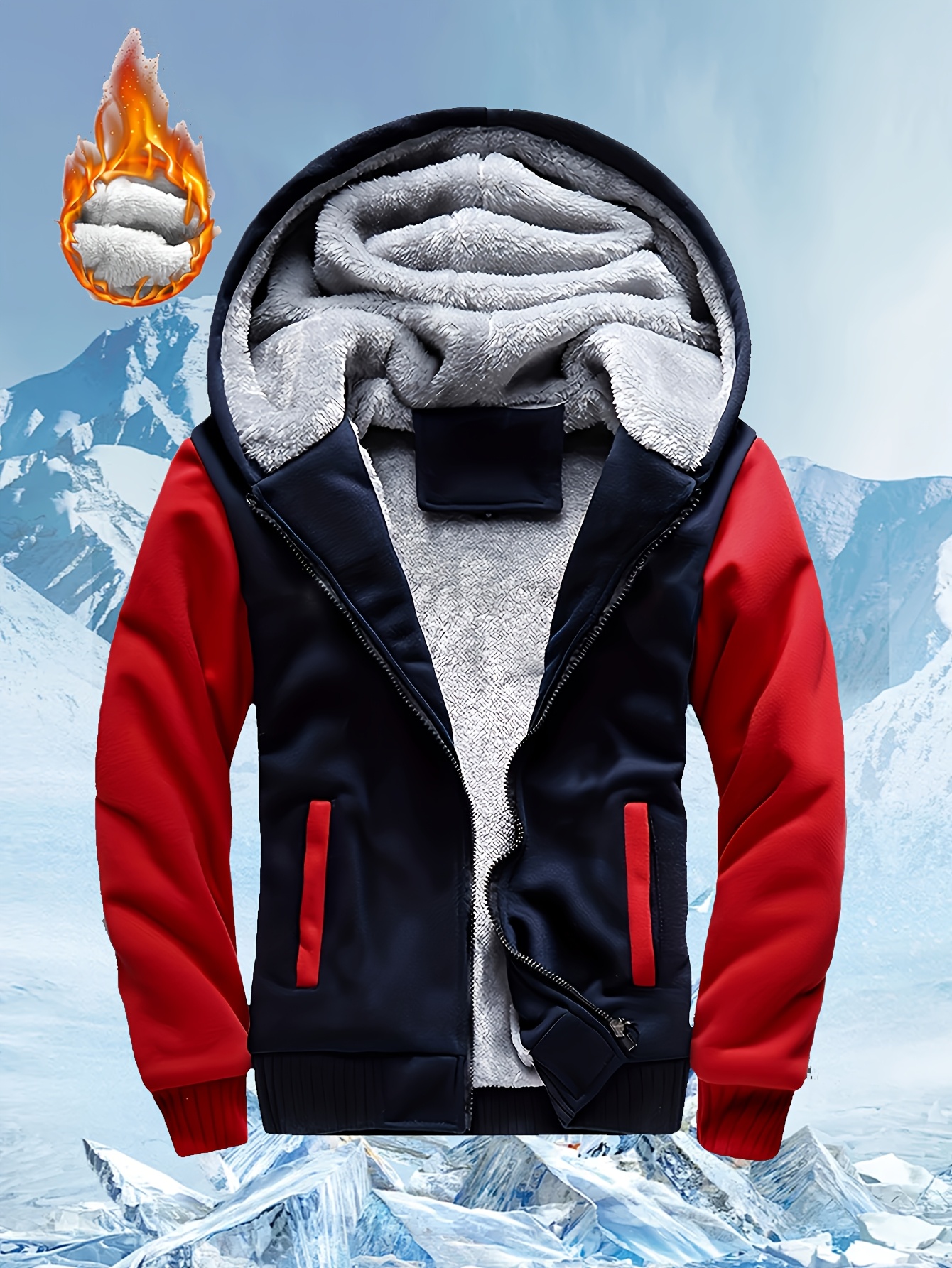 cardigan épais doublé d'hiver pour homme, sweat shirt chaud, veste patchwork à blocs de couleur, sweat shirt à capuche pour homme cardigan épais doublé d'hiver pour homme, sweat shirt chaud, veste patchwork à blocs de couleur, sweat shirt à capuche pour homme