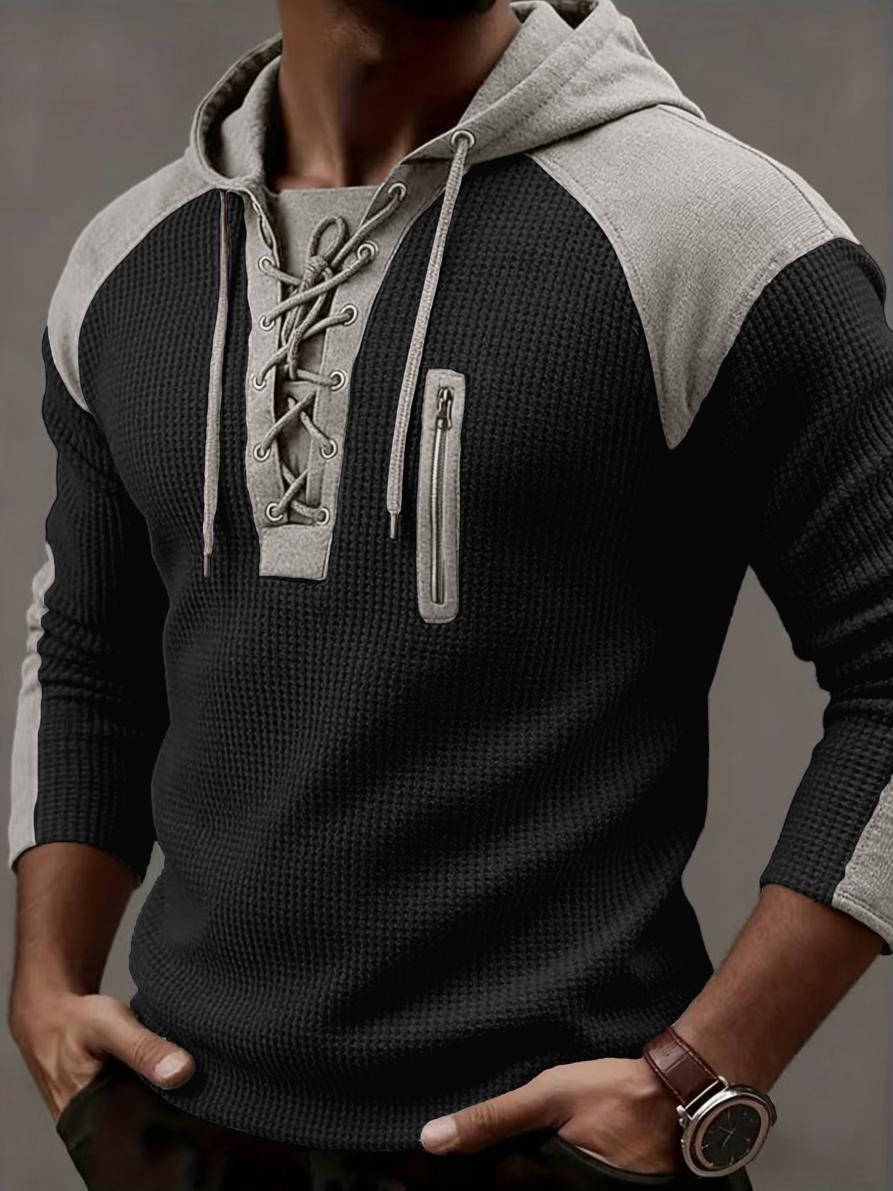 la nouvelle collection printemps été pour hommes présente un haut en maille à capuche texturé de luxe et léger, une polo avec un design côtelé patchwork sur les épaules. la nouvelle collection printemps été pour hommes présente un haut en maille à capuche texturé de luxe et léger, une polo avec un design côtelé patchwork sur les épaules.