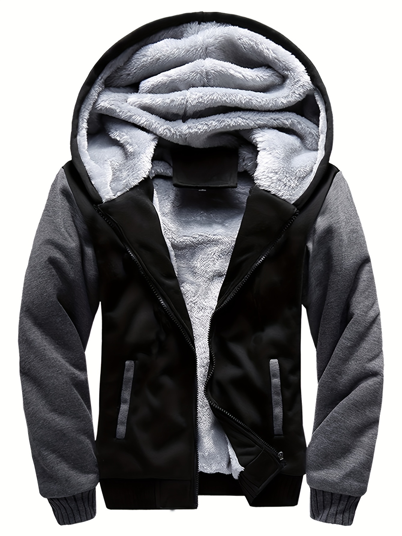 cardigan épais doublé d'hiver pour homme, sweat shirt chaud, veste patchwork à blocs de couleur, sweat shirt à capuche pour homme cardigan épais doublé d'hiver pour homme, sweat shirt chaud, veste patchwork à blocs de couleur, sweat shirt à capuche pour homme