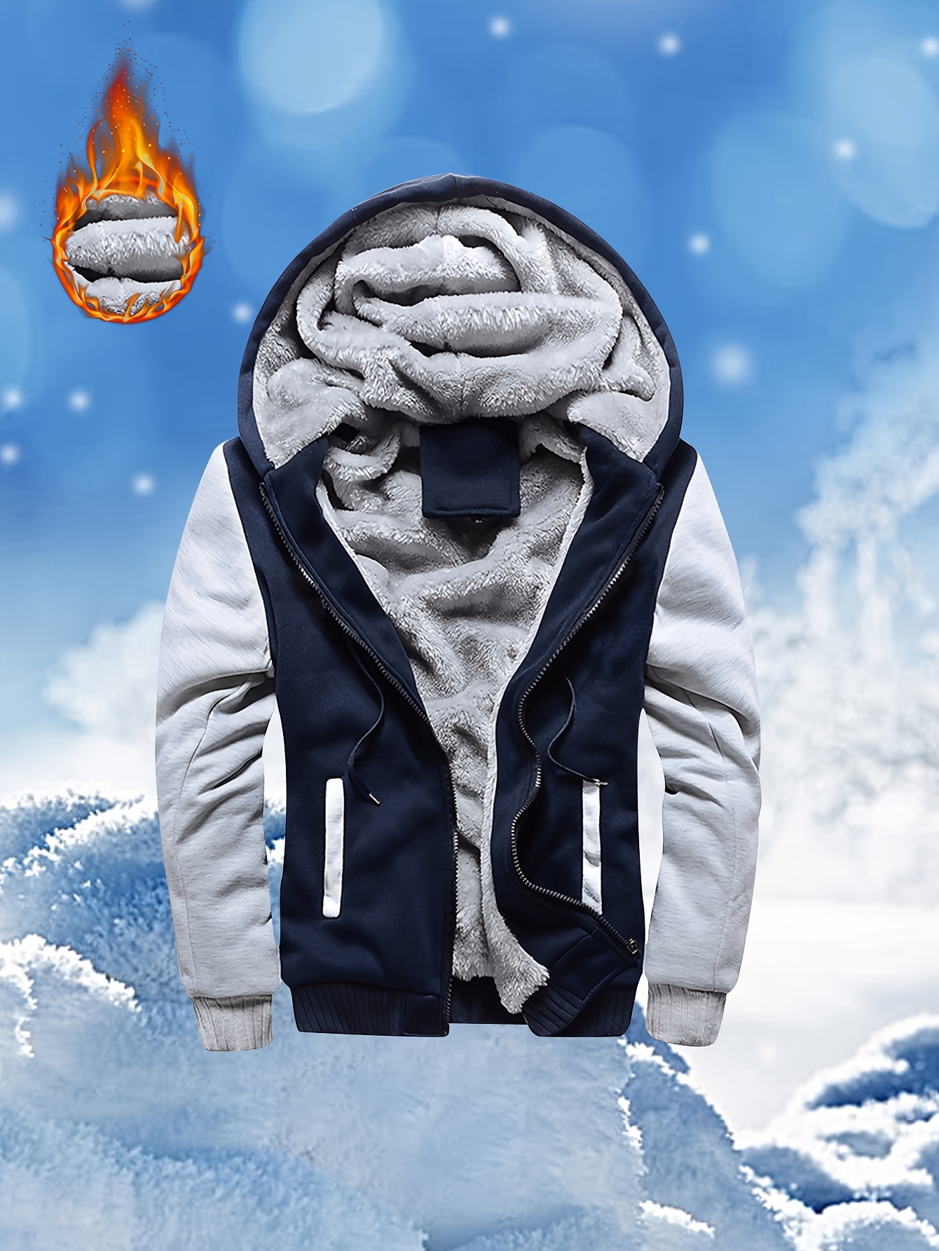 cardigan épais doublé d'hiver pour homme, sweat shirt chaud, veste patchwork à blocs de couleur, sweat shirt à capuche pour homme cardigan épais doublé d'hiver pour homme, sweat shirt chaud, veste patchwork à blocs de couleur, sweat shirt à capuche pour homme
