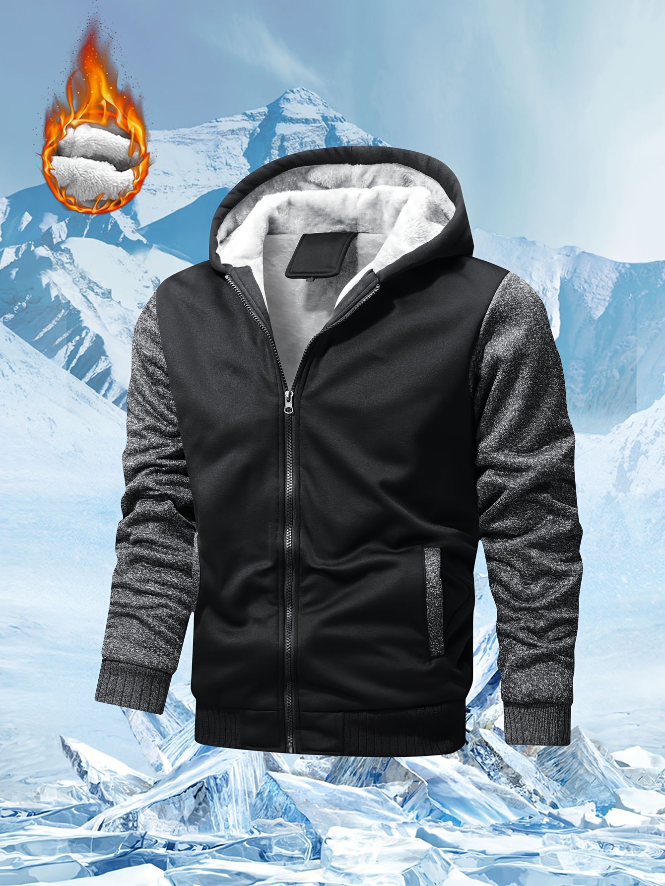 cardigan épais doublé d'hiver pour homme, sweat shirt chaud, veste patchwork à blocs de couleur, sweat shirt à capuche pour homme cardigan épais doublé d'hiver pour homme, sweat shirt chaud, veste patchwork à blocs de couleur, sweat shirt à capuche pour homme