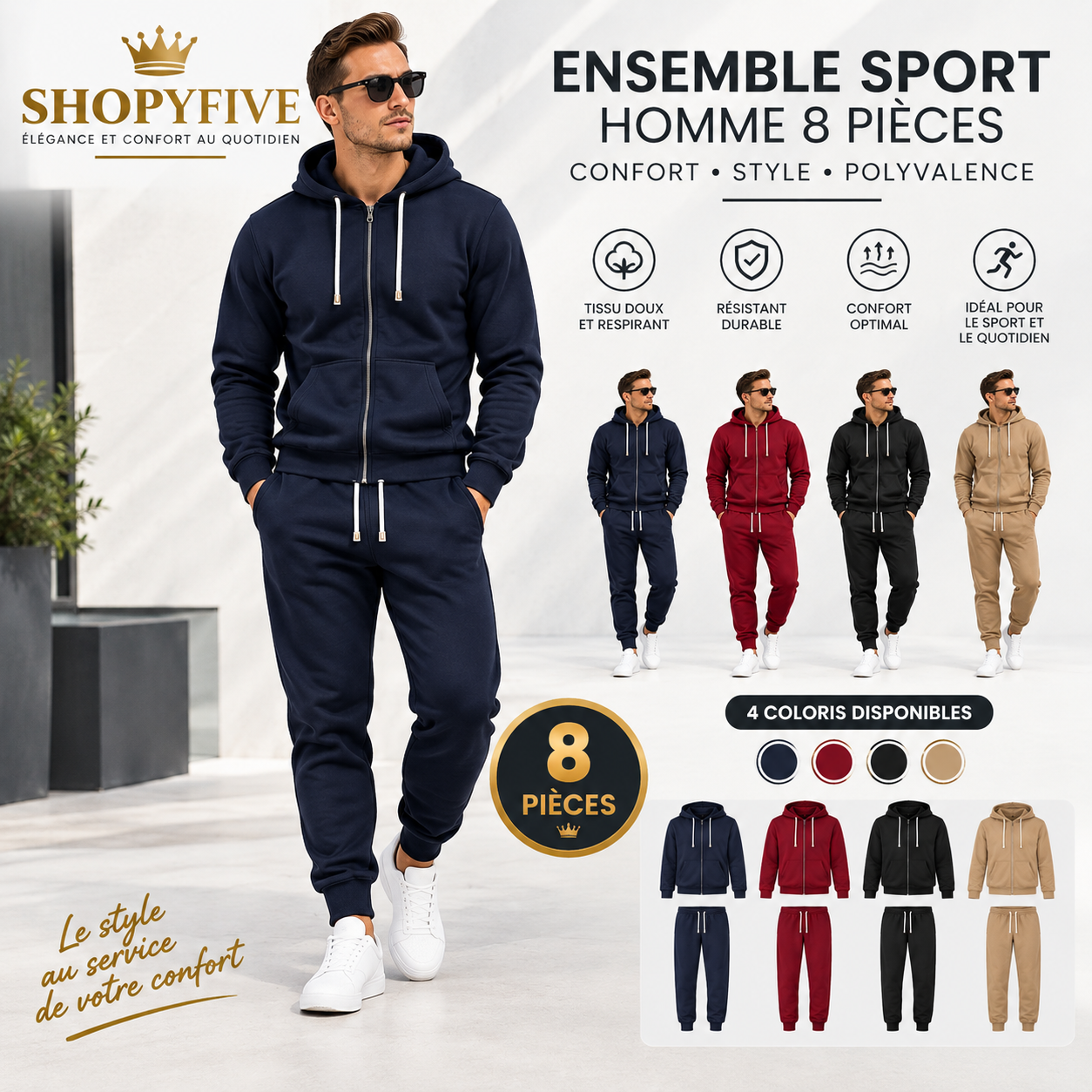 ensemble sport décontracté homme 8 pièces — hoodie & jogging ensemble sport décontracté homme 8 pièces — hoodie & jogging