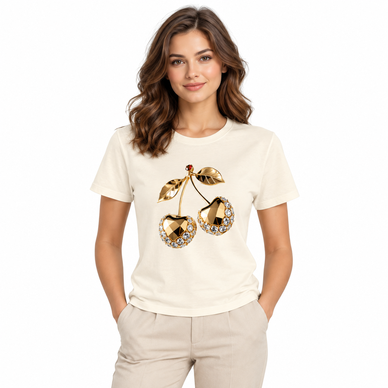 t shirt femme y2k — cerises dorées & diamants t shirt femme y2k — cerises dorées & diamants