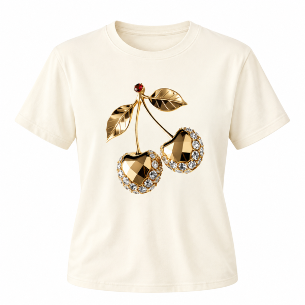 t shirt femme y2k — cerises dorées & diamants