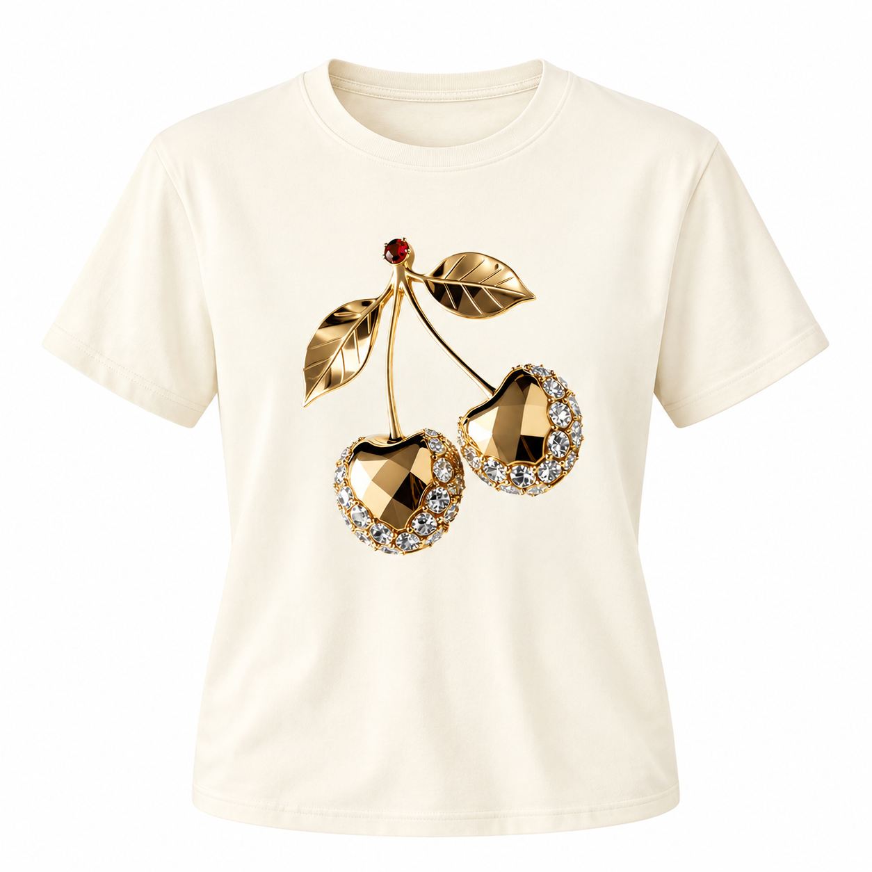 t shirt femme y2k — cerises dorées & diamants t shirt femme y2k — cerises dorées & diamants