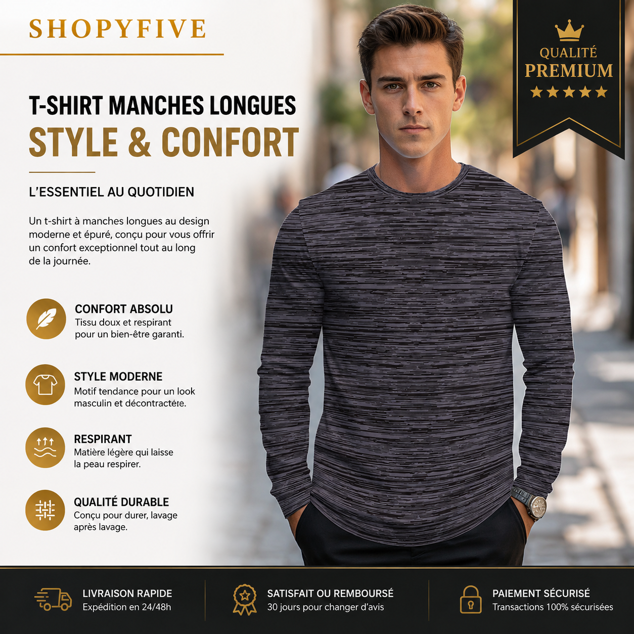 t shirt manches longues homme — séchage rapide, anti rides t shirt manches longues homme — séchage rapide, anti rides