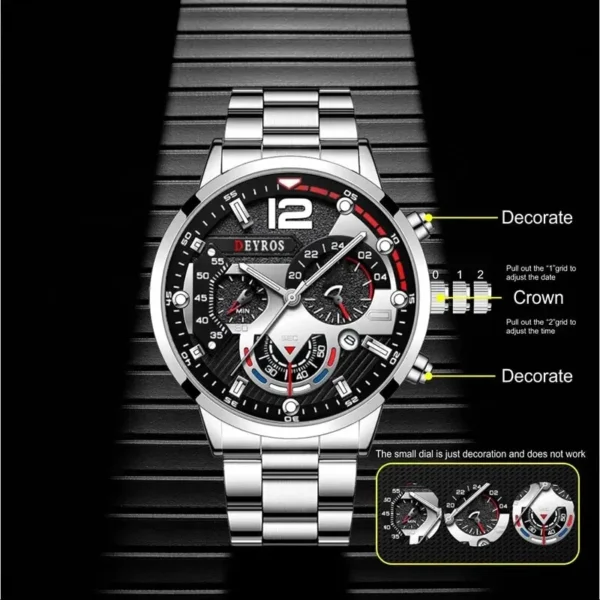 montre à quartz argentée de luxe pour hommes avec bracelet en acier inoxydable, montre d'affaires décontractée, horloge shoous, mode, 2 pièces