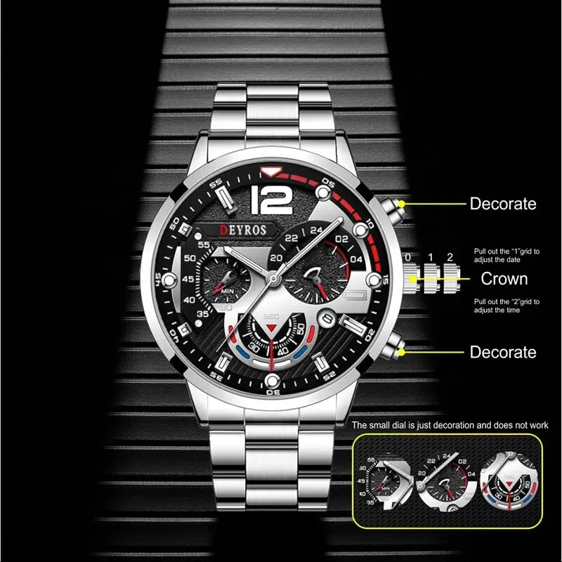 montre à quartz argentée de luxe pour hommes avec bracelet en acier inoxydable, montre d'affaires décontractée, horloge shoous, mode, 2 pièces montre à quartz argentée de luxe pour hommes avec bracelet en acier inoxydable, montre d'affaires décontractée, horloge shoous, mode, 2 pièces