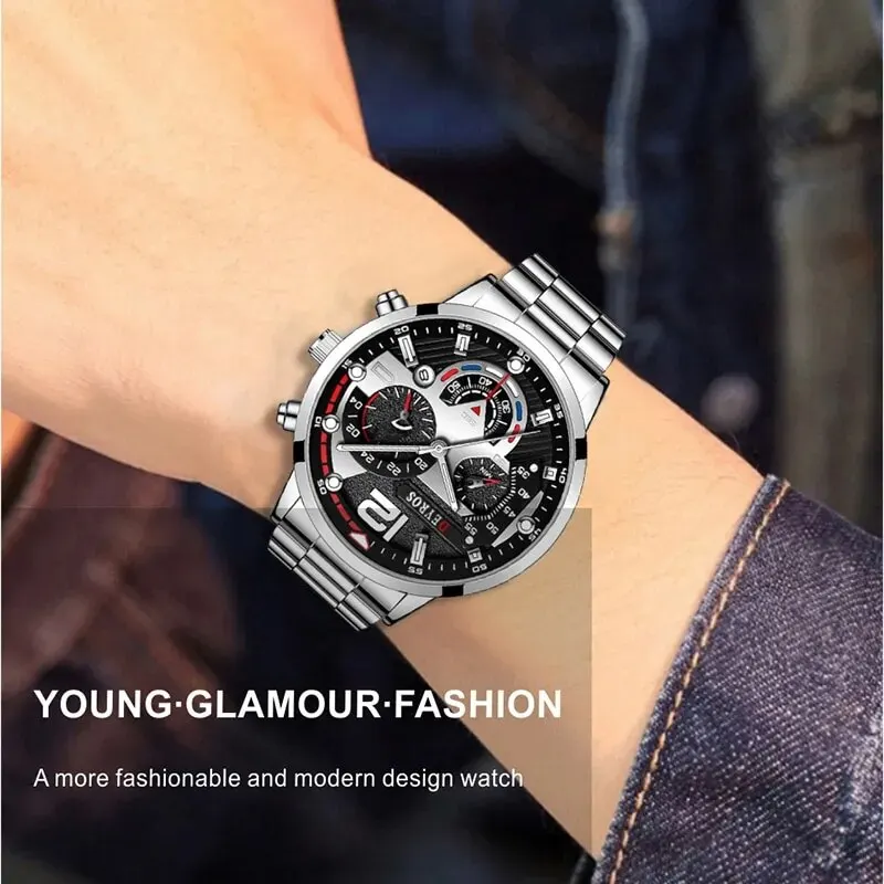 montre à quartz argentée de luxe pour hommes avec bracelet en acier inoxydable, montre d'affaires décontractée, horloge shoous, mode, 2 pièces montre à quartz argentée de luxe pour hommes avec bracelet en acier inoxydable, montre d'affaires décontractée, horloge shoous, mode, 2 pièces