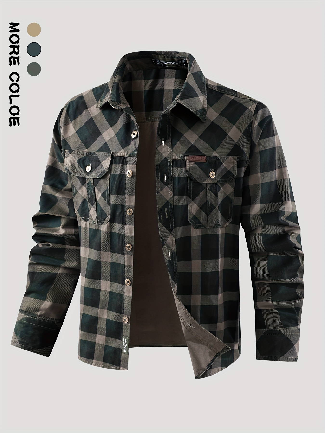nouvelle chemise à carreaux à manches longues pour homme, printemps/automne, pour tenue décontractée quotidienne, chemise de travail avec grandes poches nouvelle chemise à carreaux à manches longues pour homme, printemps/automne, pour tenue décontractée quotidienne, chemise de travail avec grandes poches