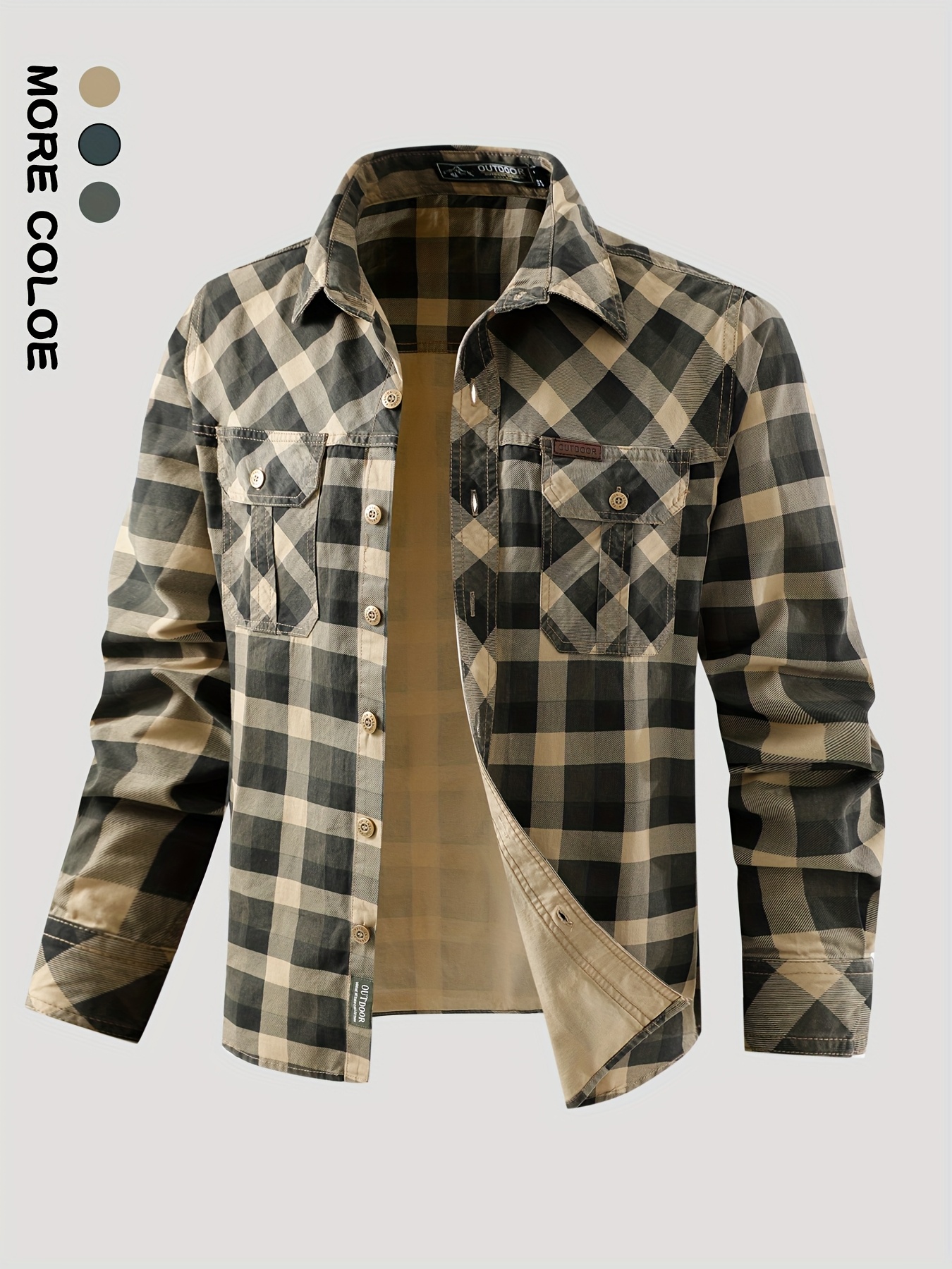 nouvelle chemise à carreaux à manches longues pour homme, printemps/automne, pour tenue décontractée quotidienne, chemise de travail avec grandes poches nouvelle chemise à carreaux à manches longues pour homme, printemps/automne, pour tenue décontractée quotidienne, chemise de travail avec grandes poches
