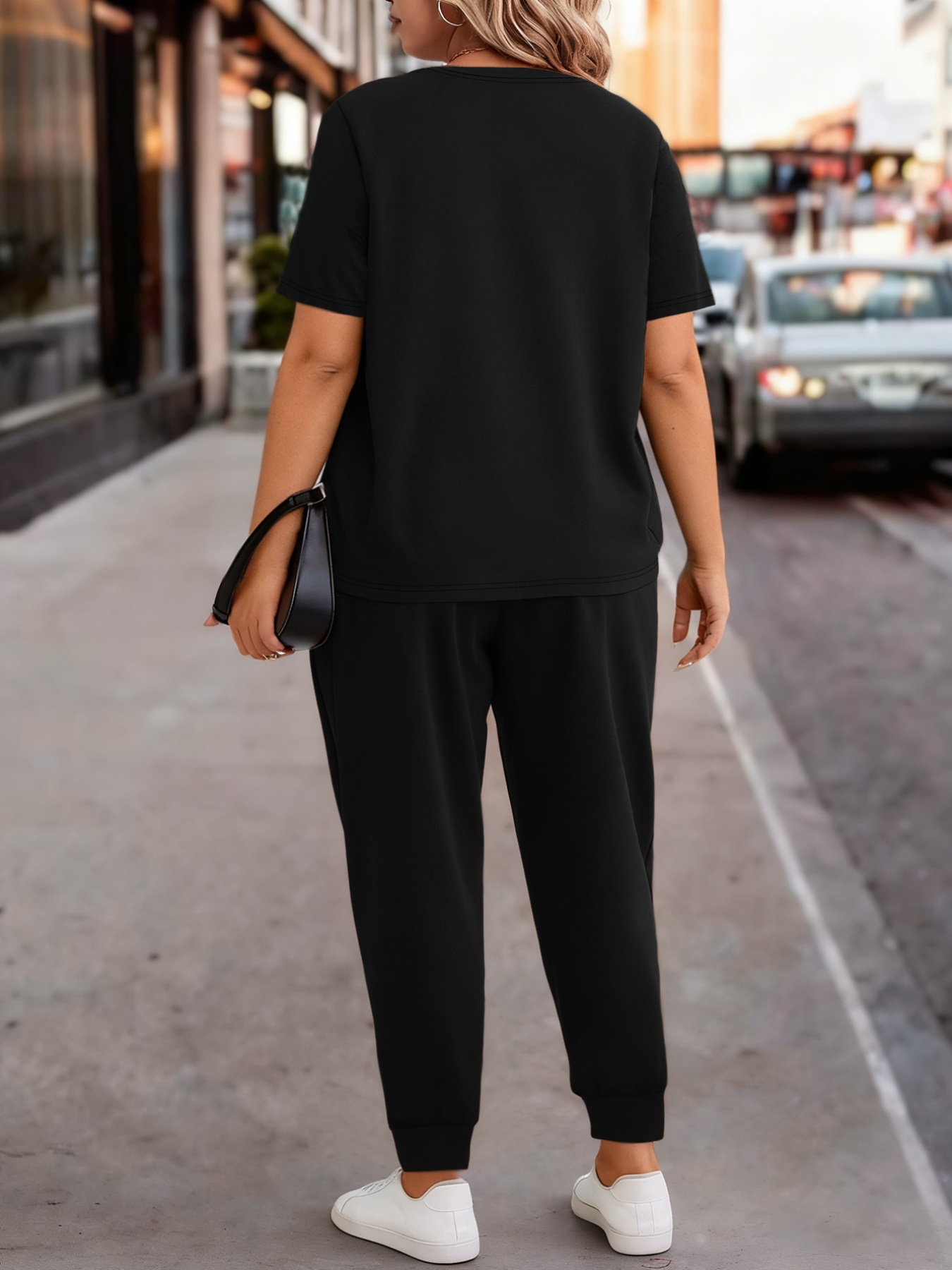 ensemble de détente 2 pièces pour femme grande taille, t shirt et jogging doux à élasticité moyenne avec cordons de serrage et poches, imprimé graphique, style décontracté idéal pour le printemps et l'été ensemble de détente 2 pièces pour femme grande taille, t shirt et jogging doux à élasticité moyenne avec cordons de serrage et poches, imprimé graphique, style décontracté idéal pour le printemps et l'été