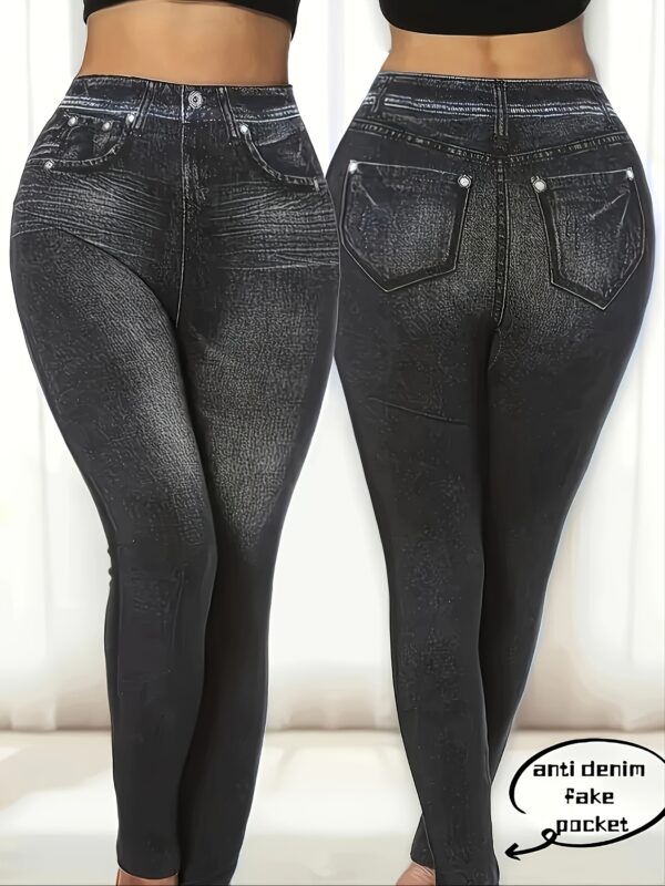[pantalon imprimé non en denim] grande taille [pantalon imprimé non en faux denim] grande taille leggings grande taille avec impression numérique effet denim, pantalons longs, non en faux denim