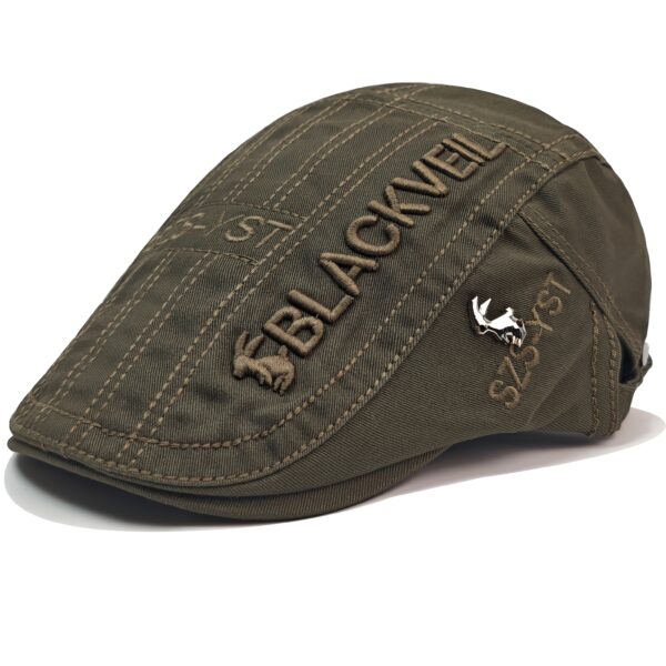 casquette plate rétro britannique vintage pour homme polyester léger non extensible, noir uni avec cheval brodé et texte "blackwell", chapeau de journalier décontracté pour tenue décontractée, cadeau de noël, chapeau vintage, accessoire de vacances, design classique, détail brodé, chapeau élégant, passionnés de mode