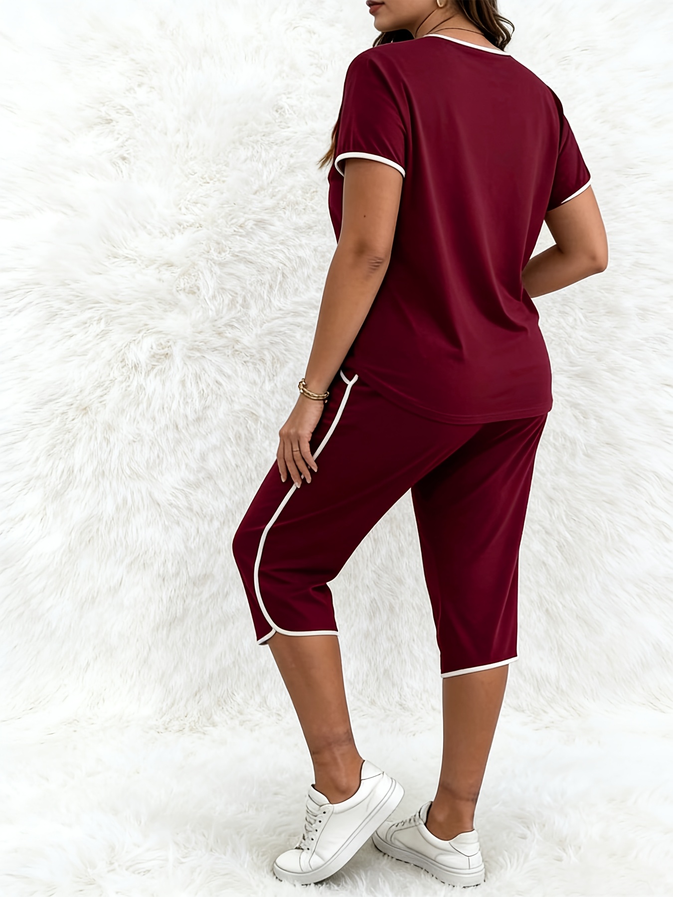 grande taille grande taille 1 ensemble printemps Été mode grande taille tenue femme manches courtes col rond imprimé cœur ruché pantalon capri ample avec poches vêtement décontracté streetwear grande taille grande taille 1 ensemble printemps Été mode grande taille tenue femme manches courtes col rond imprimé cœur ruché pantalon capri ample avec poches vêtement décontracté streetwear
