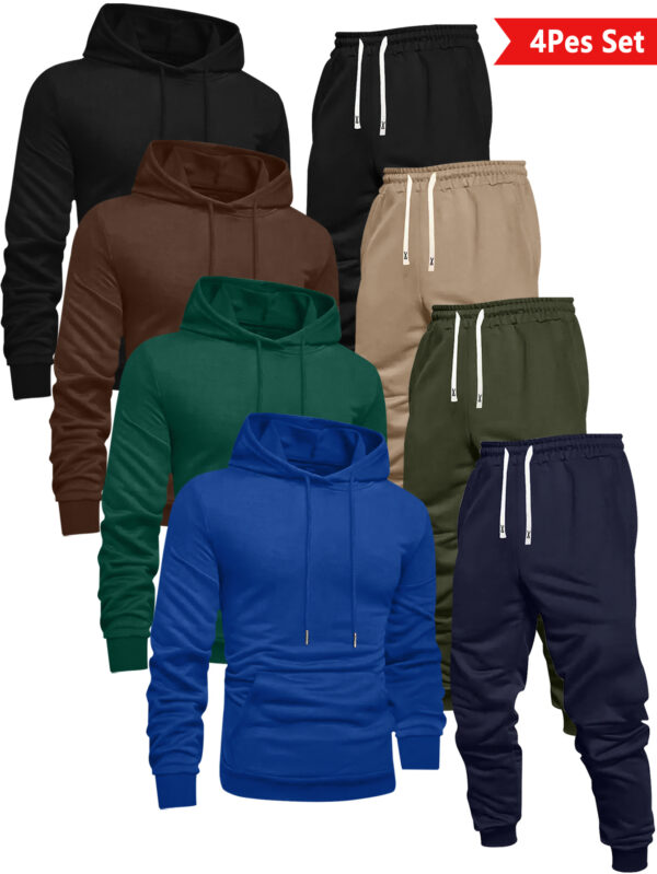 ensemble sportif tendance pour hommes avec sweat à capuche uni et pantalon à cordon de serrage, lavable en machine, pour activités extérieures décontractées