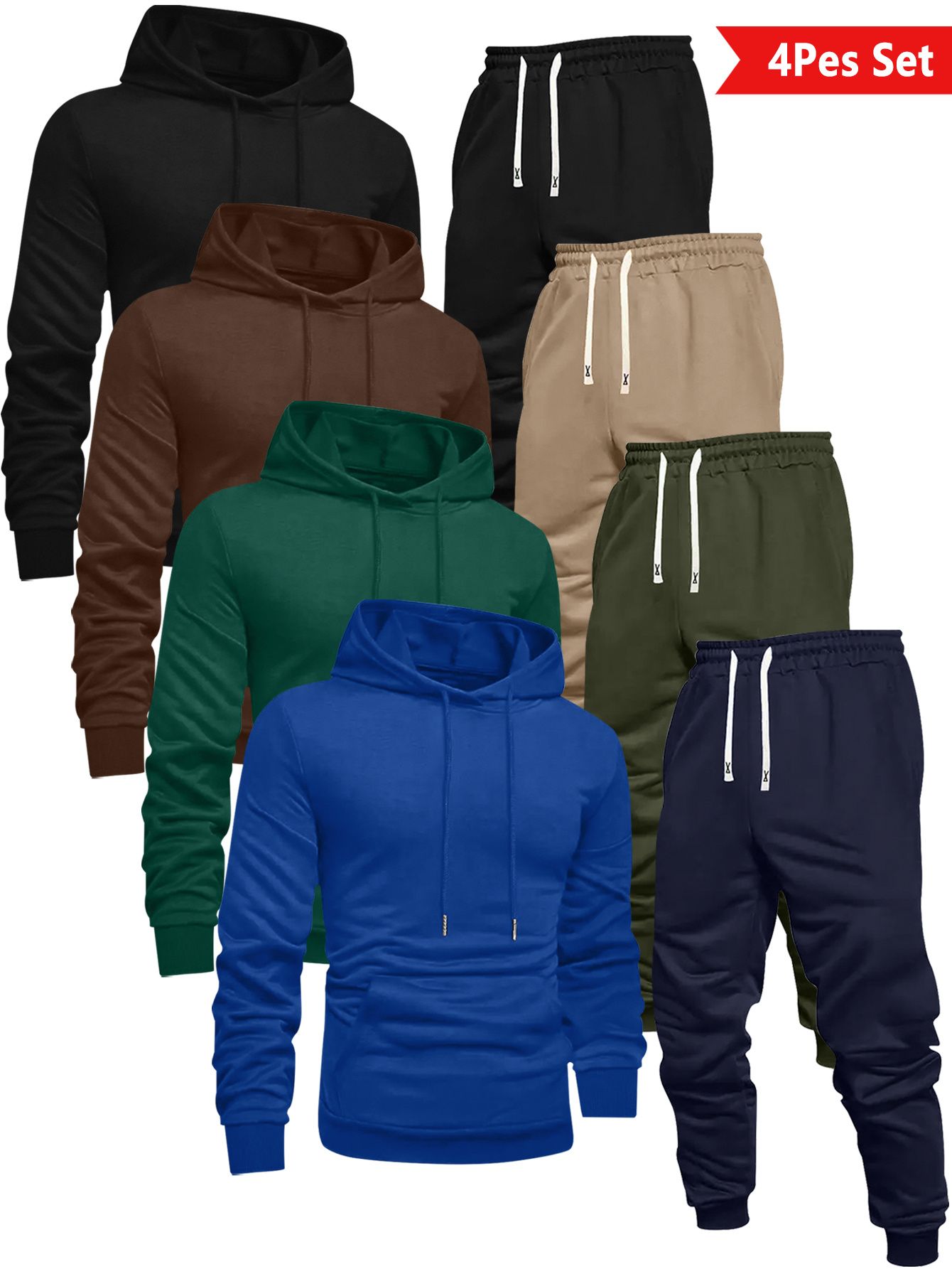 ensemble sportif tendance pour hommes avec sweat à capuche uni et pantalon à cordon de serrage, lavable en machine, pour activités extérieures décontractées ensemble sportif tendance pour hommes avec sweat à capuche uni et pantalon à cordon de serrage, lavable en machine, pour activités extérieures décontractées