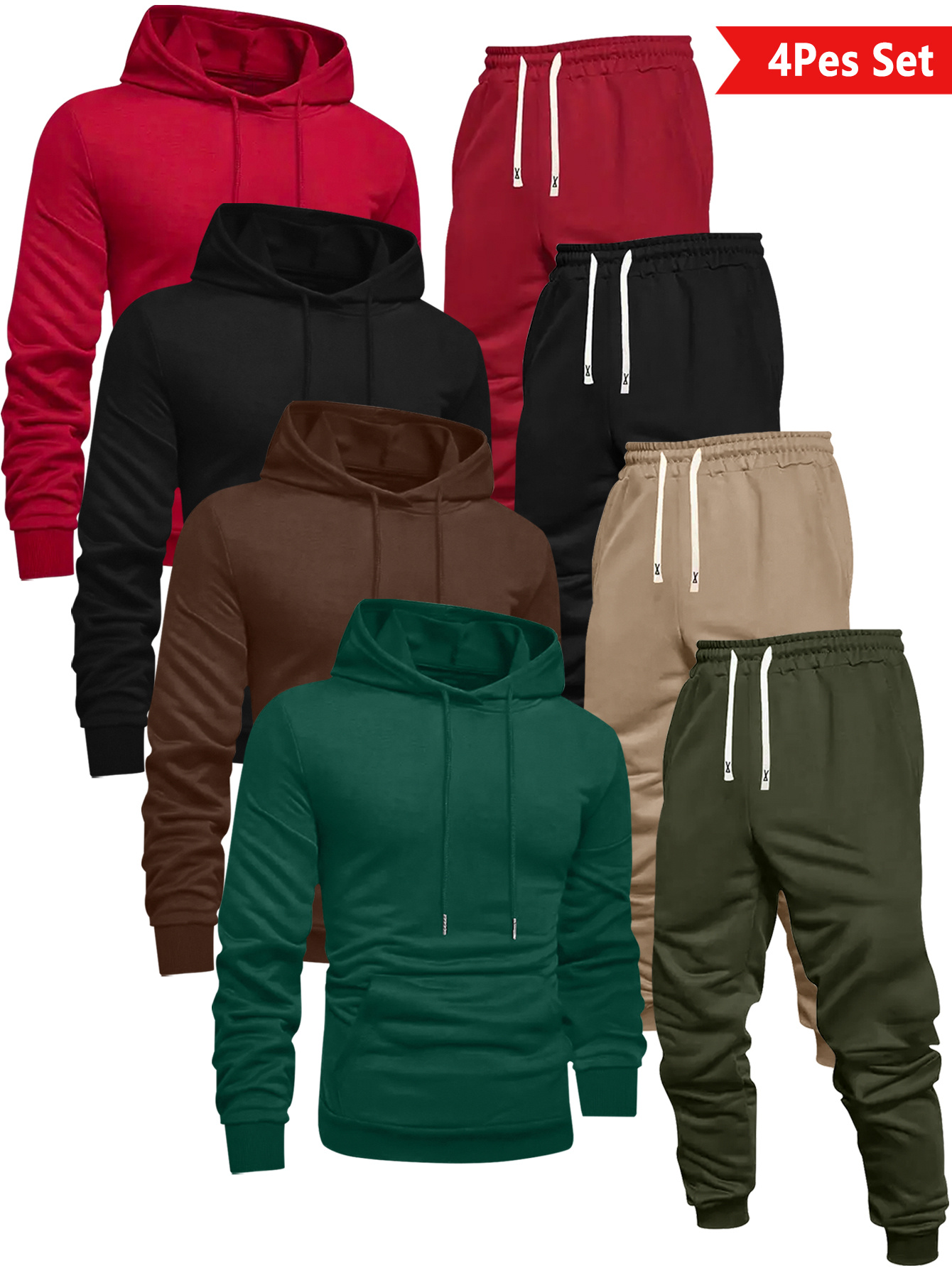ensemble sportif tendance pour hommes avec sweat à capuche uni et pantalon à cordon de serrage, lavable en machine, pour activités extérieures décontractées ensemble sportif tendance pour hommes avec sweat à capuche uni et pantalon à cordon de serrage, lavable en machine, pour activités extérieures décontractées