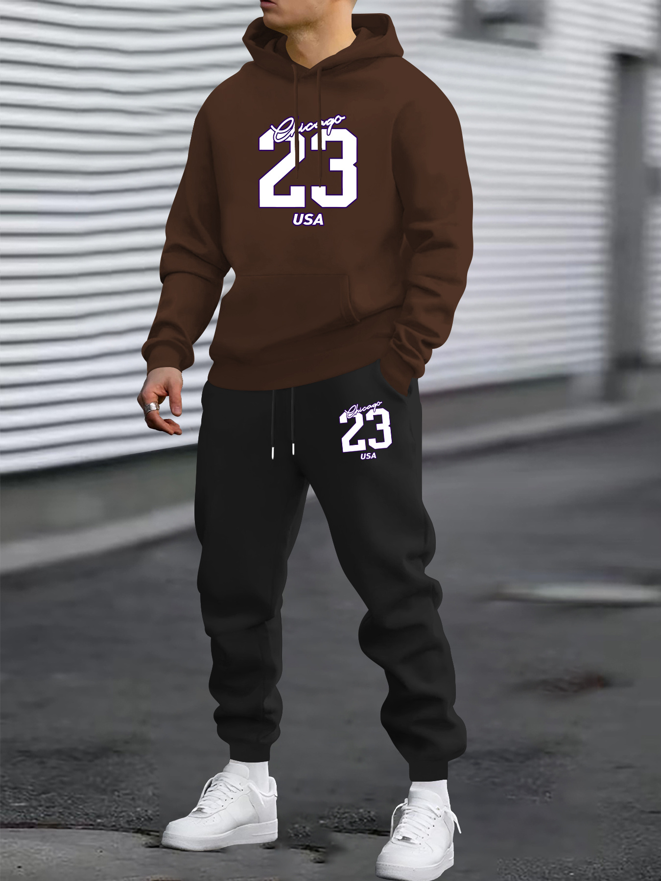 ensemble deux pièces pour homme à capuche et manches longues avec imprimé n° 23, tenue sportive décontractée et tendance ensemble deux pièces pour homme à capuche et manches longues avec imprimé n° 23, tenue sportive décontractée et tendance