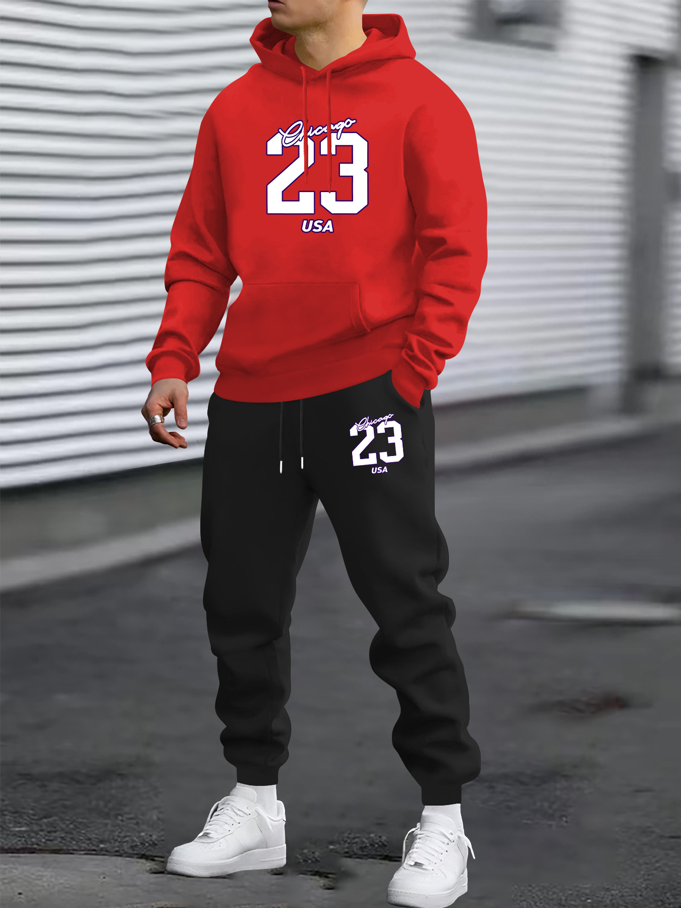 ensemble deux pièces pour homme à capuche et manches longues avec imprimé n° 23, tenue sportive décontractée et tendance ensemble deux pièces pour homme à capuche et manches longues avec imprimé n° 23, tenue sportive décontractée et tendance