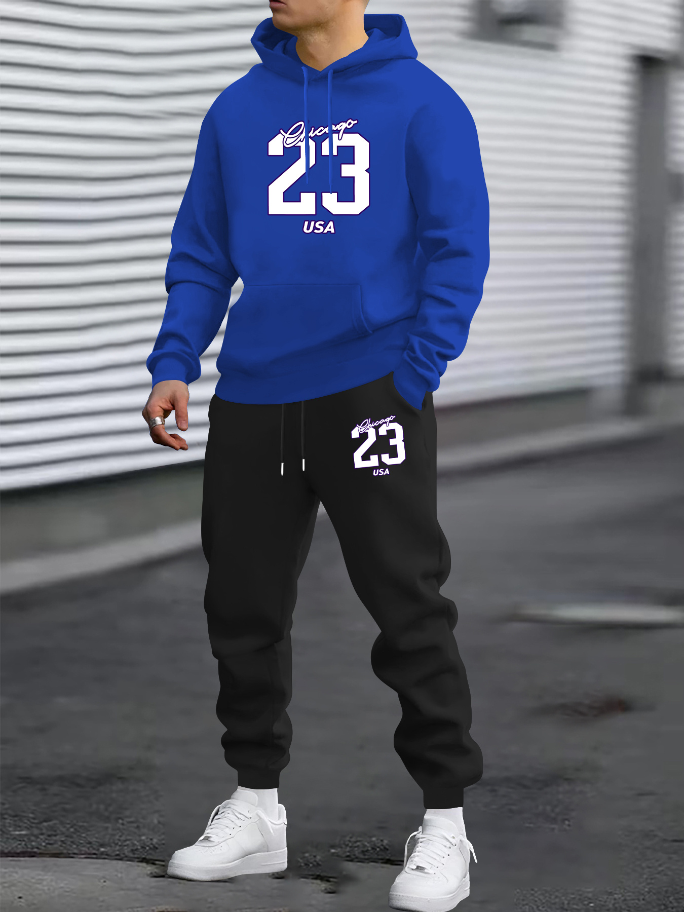 ensemble deux pièces pour homme à capuche et manches longues avec imprimé n° 23, tenue sportive décontractée et tendance ensemble deux pièces pour homme à capuche et manches longues avec imprimé n° 23, tenue sportive décontractée et tendance