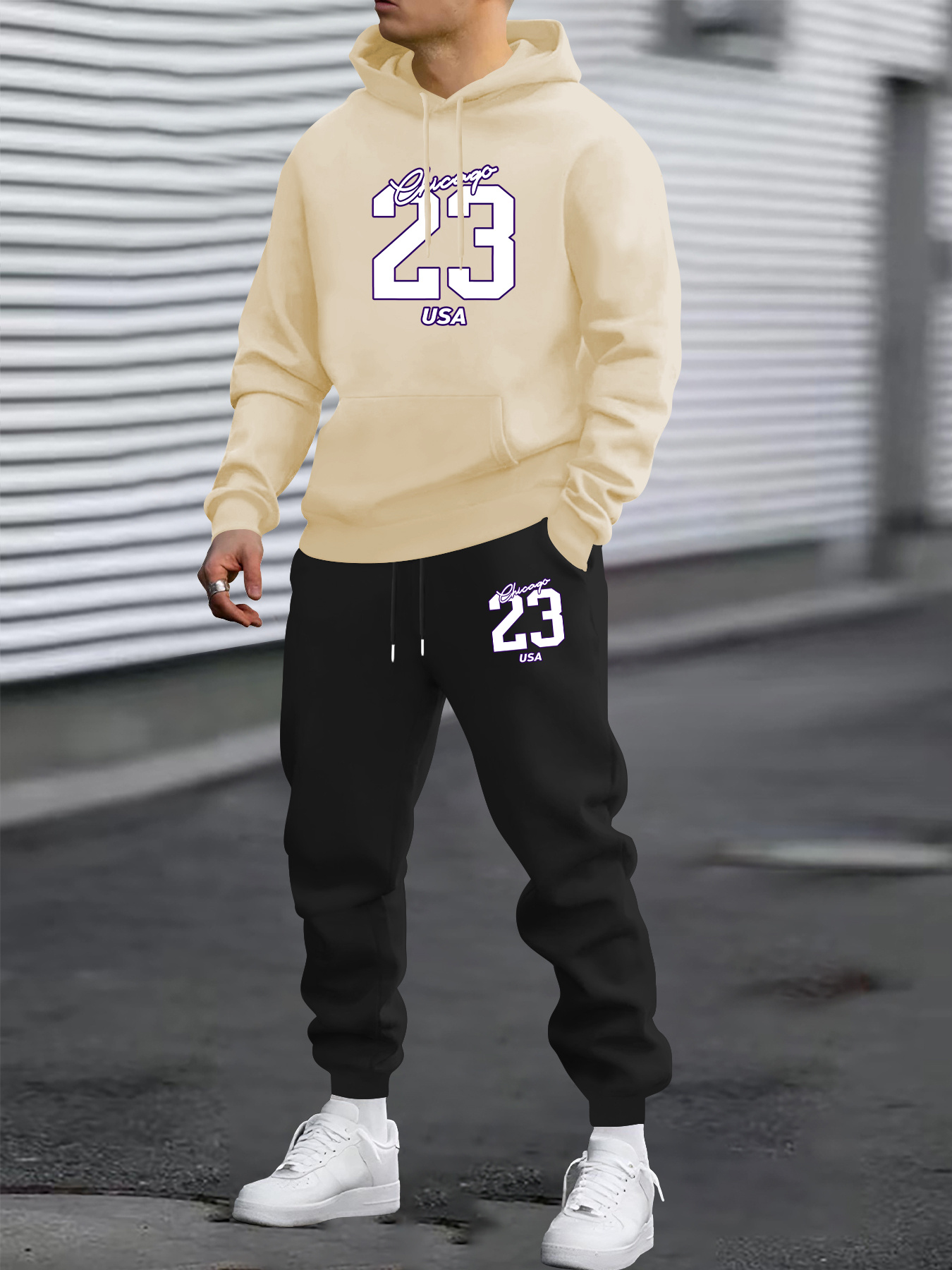 ensemble deux pièces pour homme à capuche et manches longues avec imprimé n° 23, tenue sportive décontractée et tendance ensemble deux pièces pour homme à capuche et manches longues avec imprimé n° 23, tenue sportive décontractée et tendance