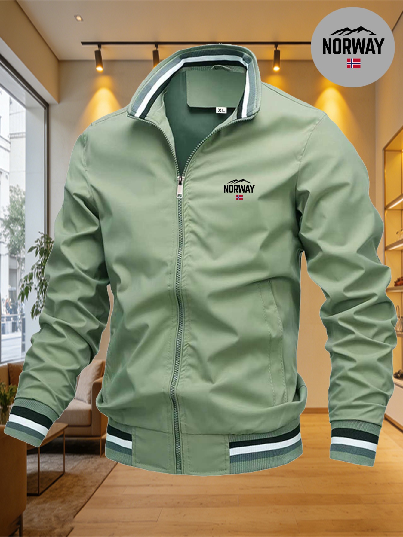 veste pour homme norway avec drapeau de la montagne de norvège, Élément de tendance d'extérieur, col de baseball bleu marine, manteau décontracté léger et coupe vent veste pour homme norway avec drapeau de la montagne de norvège, Élément de tendance d'extérieur, col de baseball bleu marine, manteau décontracté léger et coupe vent