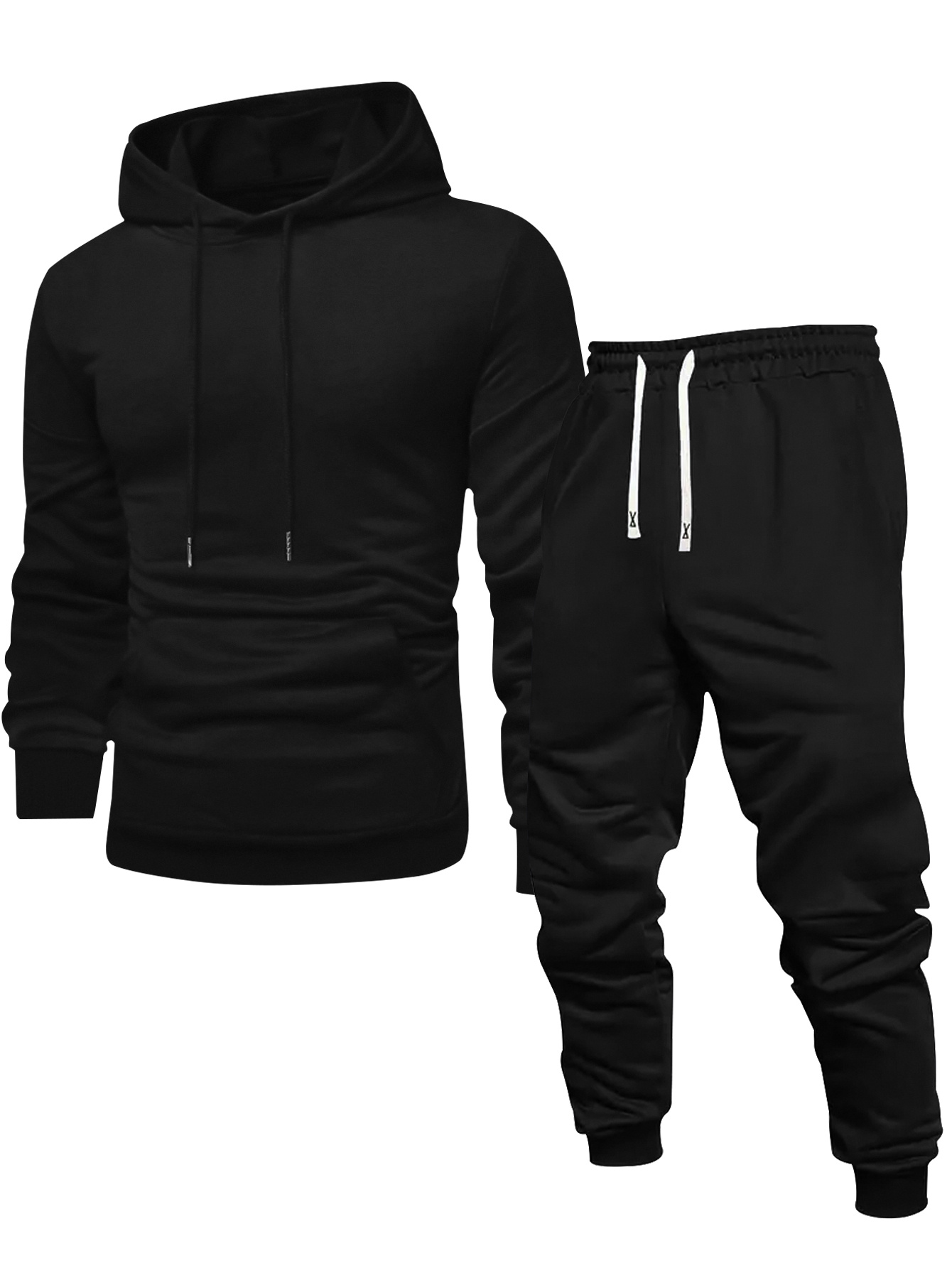 ensemble sportif tendance pour hommes avec sweat à capuche uni et pantalon à cordon de serrage, lavable en machine, pour activités extérieures décontractées ensemble sportif tendance pour hommes avec sweat à capuche uni et pantalon à cordon de serrage, lavable en machine, pour activités extérieures décontractées