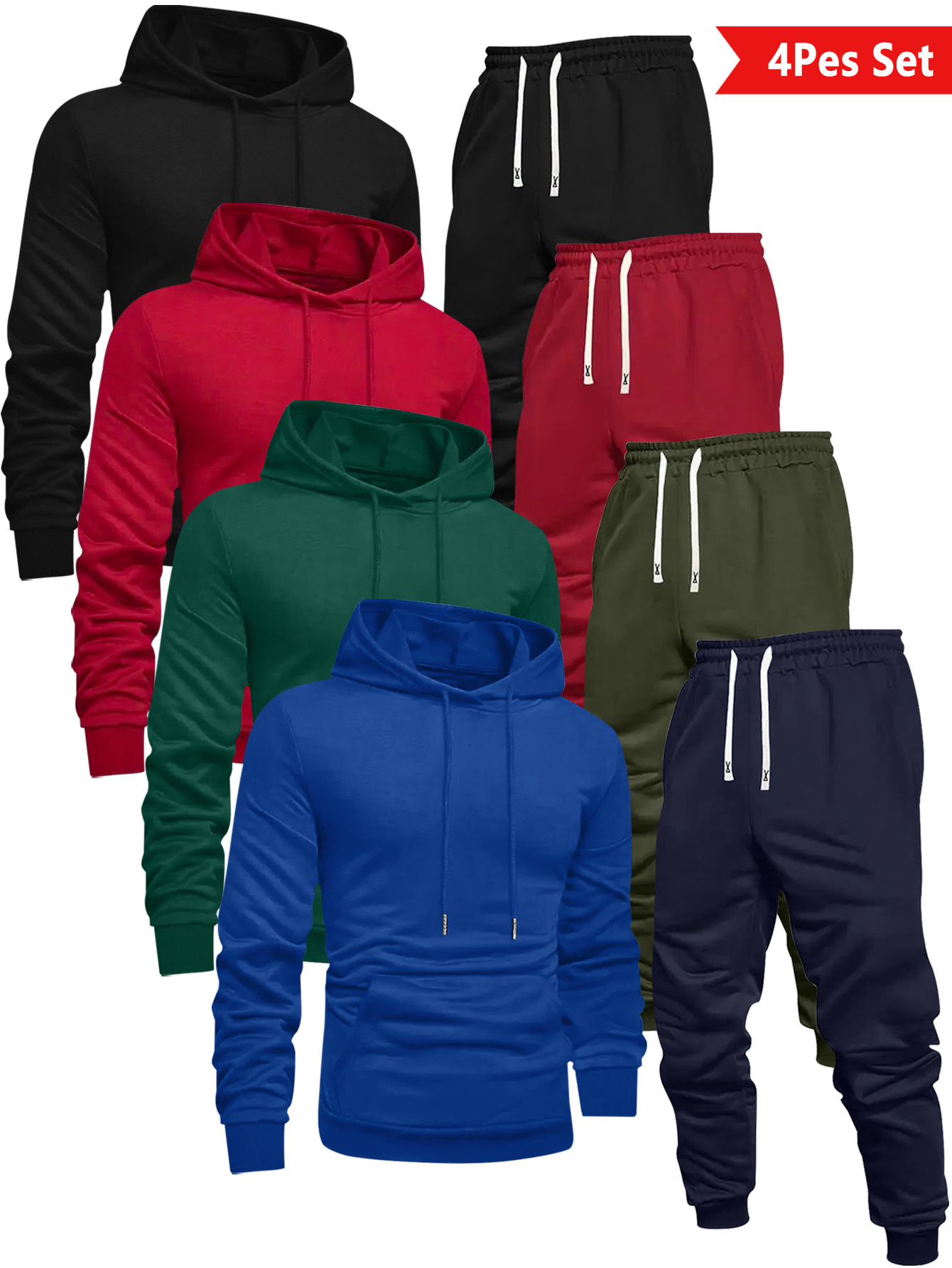 ensemble sportif tendance pour hommes avec sweat à capuche uni et pantalon à cordon de serrage, lavable en machine, pour activités extérieures décontractées ensemble sportif tendance pour hommes avec sweat à capuche uni et pantalon à cordon de serrage, lavable en machine, pour activités extérieures décontractées