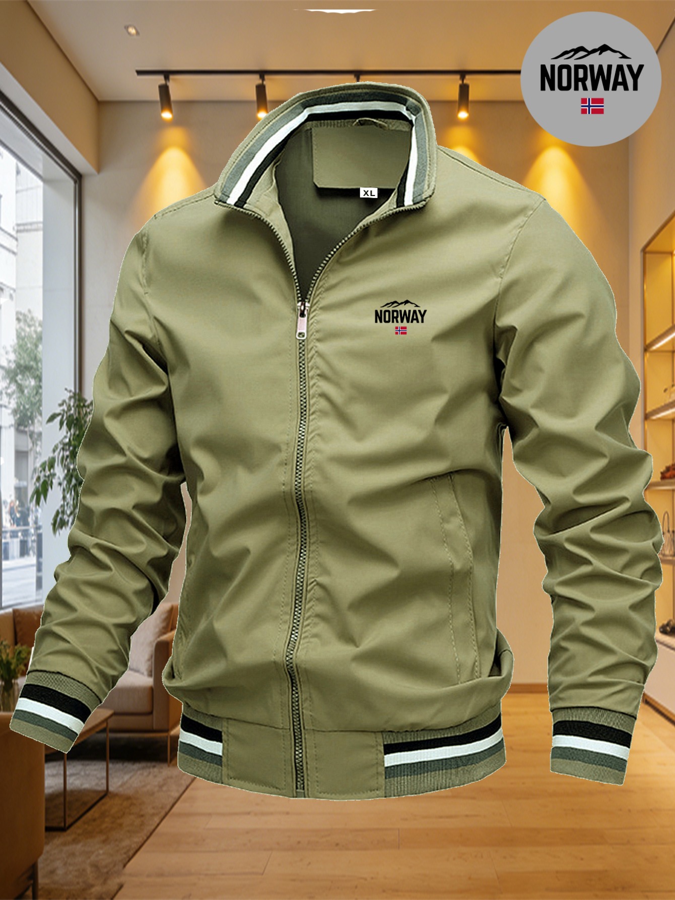 veste pour homme norway avec drapeau de la montagne de norvège, Élément de tendance d'extérieur, col de baseball bleu marine, manteau décontracté léger et coupe vent veste pour homme norway avec drapeau de la montagne de norvège, Élément de tendance d'extérieur, col de baseball bleu marine, manteau décontracté léger et coupe vent