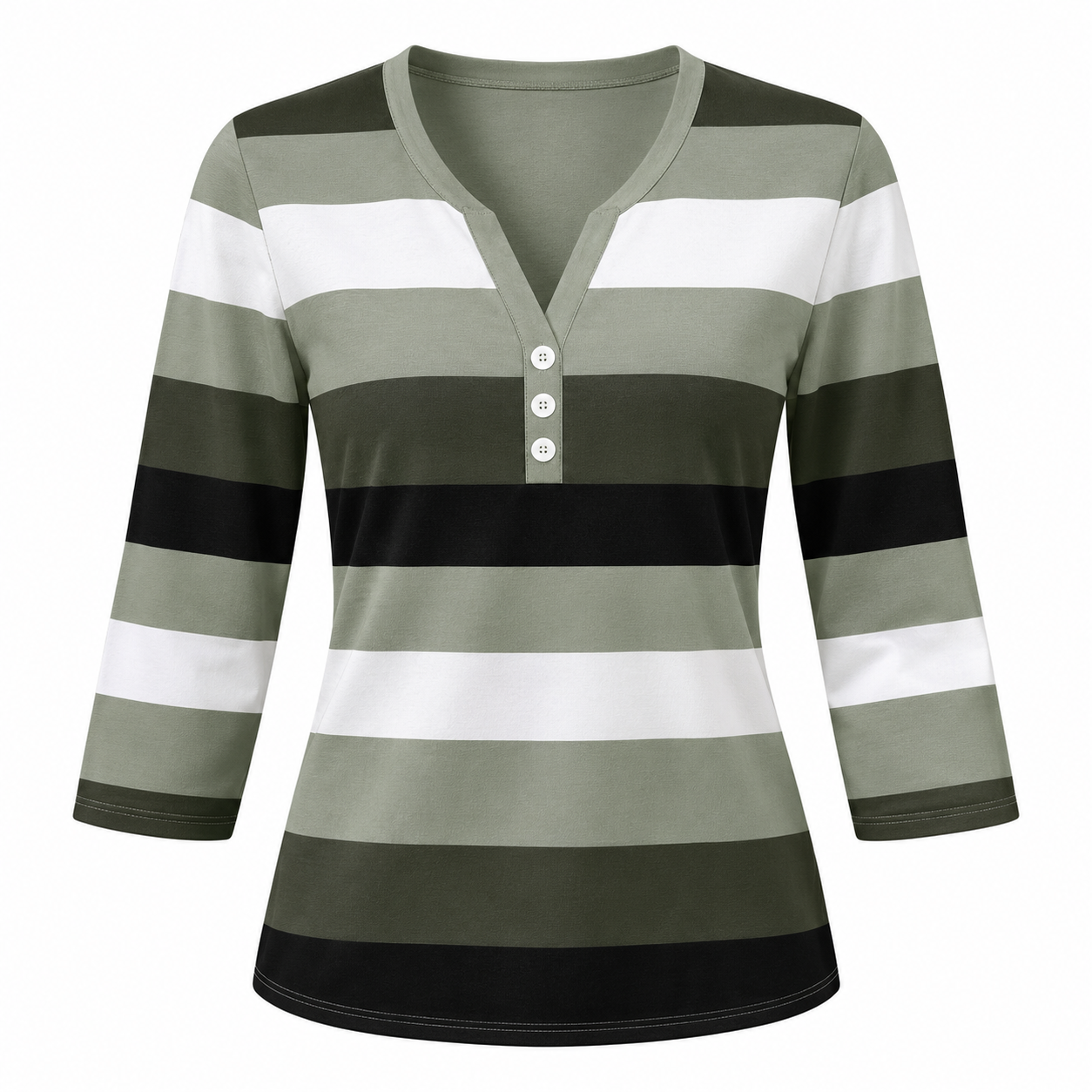 nouvelle arrivée printemps/Été mode femme, style décontracté, t shirt de base ample à rayures, col en v, manches trois quarts, boutonné, haut polyvalent pour les trajets quotidiens et les rendez vous, tendance streetwear pour sortie quotidienne, lavable en machine convient pour un usage quotidien nouvelle arrivée printemps/Été mode femme, style décontracté, t shirt de base ample à rayures, col en v, manches trois quarts, boutonné, haut polyvalent pour les trajets quotidiens et les rendez vous, tendance streetwear pour sortie quotidienne, lavable en machine convient pour un usage quotidien