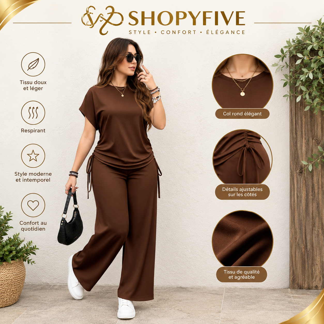 ensemble femme décontracté — t shirt & pantalon fluide ensemble femme décontracté — t shirt & pantalon fluide