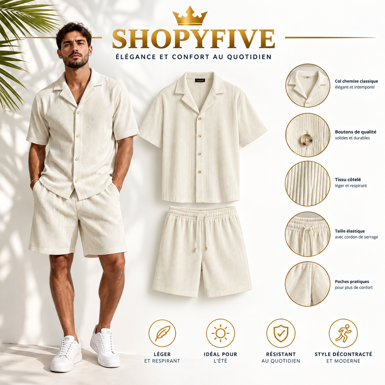 ensemble chemise & short plage homme – velours côtelé ensemble chemise & short plage homme – velours côtelé