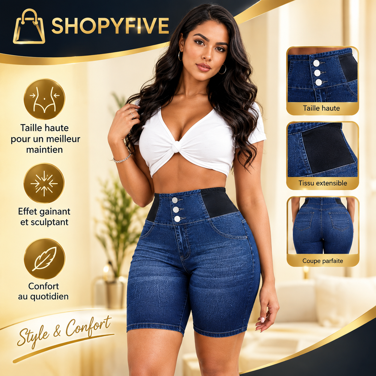 short femme grande taille — taille haute & effet jean short femme grande taille — taille haute & effet jean