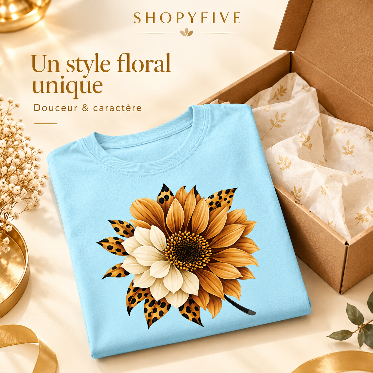 t shirt femme tournesol — motif floral & imprimé léopard t shirt femme tournesol — motif floral & imprimé léopard