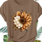 T-shirt Femme Tournesol — Motif Floral & Imprimé Léopard