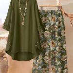 Ensemble Floral Grande Taille Femme — Haut Uni & Pantalon Fleuri