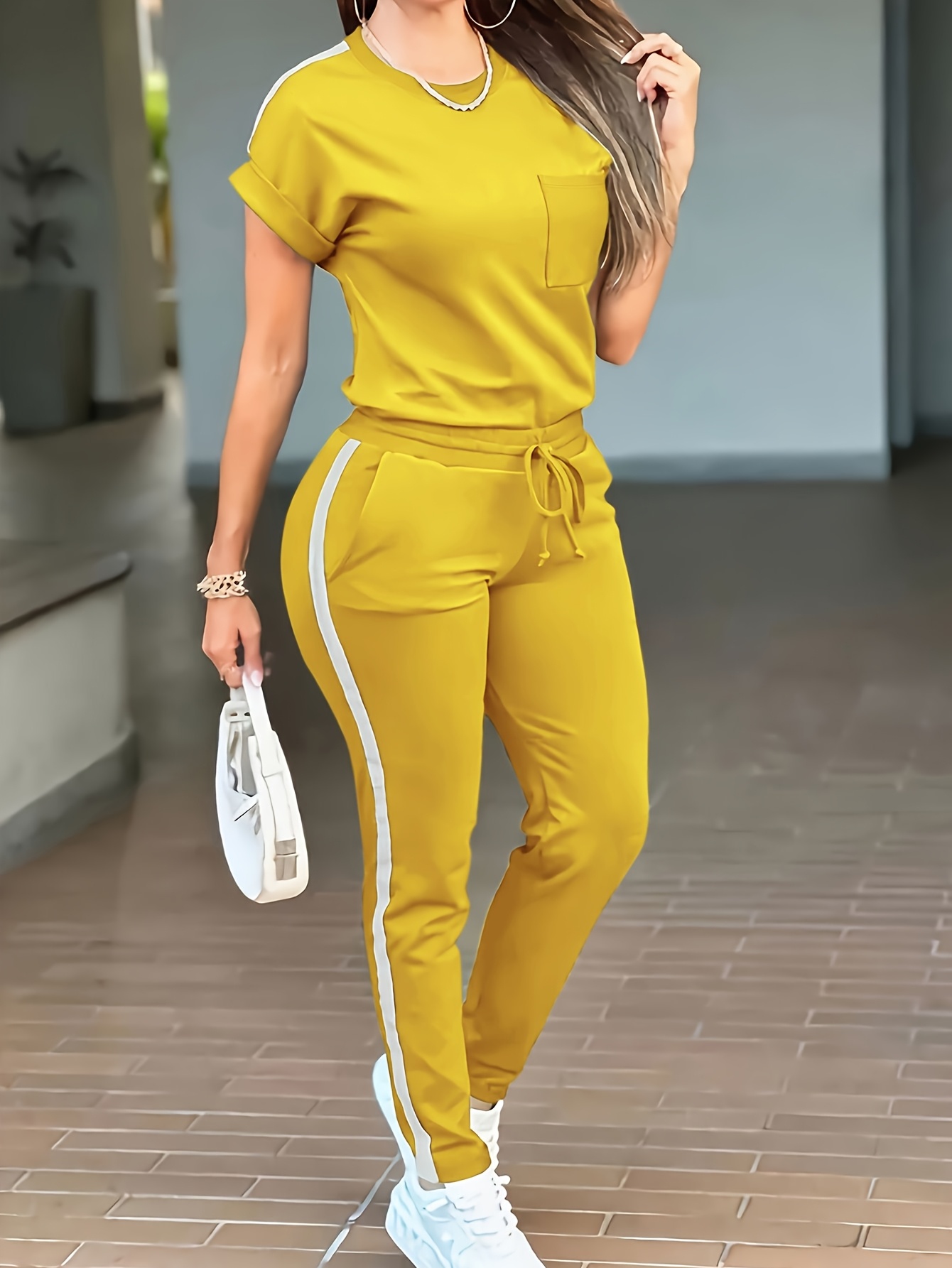 ensemble décontracté à manches courtes pour les navetteurs, style tendance ensemble décontracté à manches courtes pour les navetteurs, style tendance