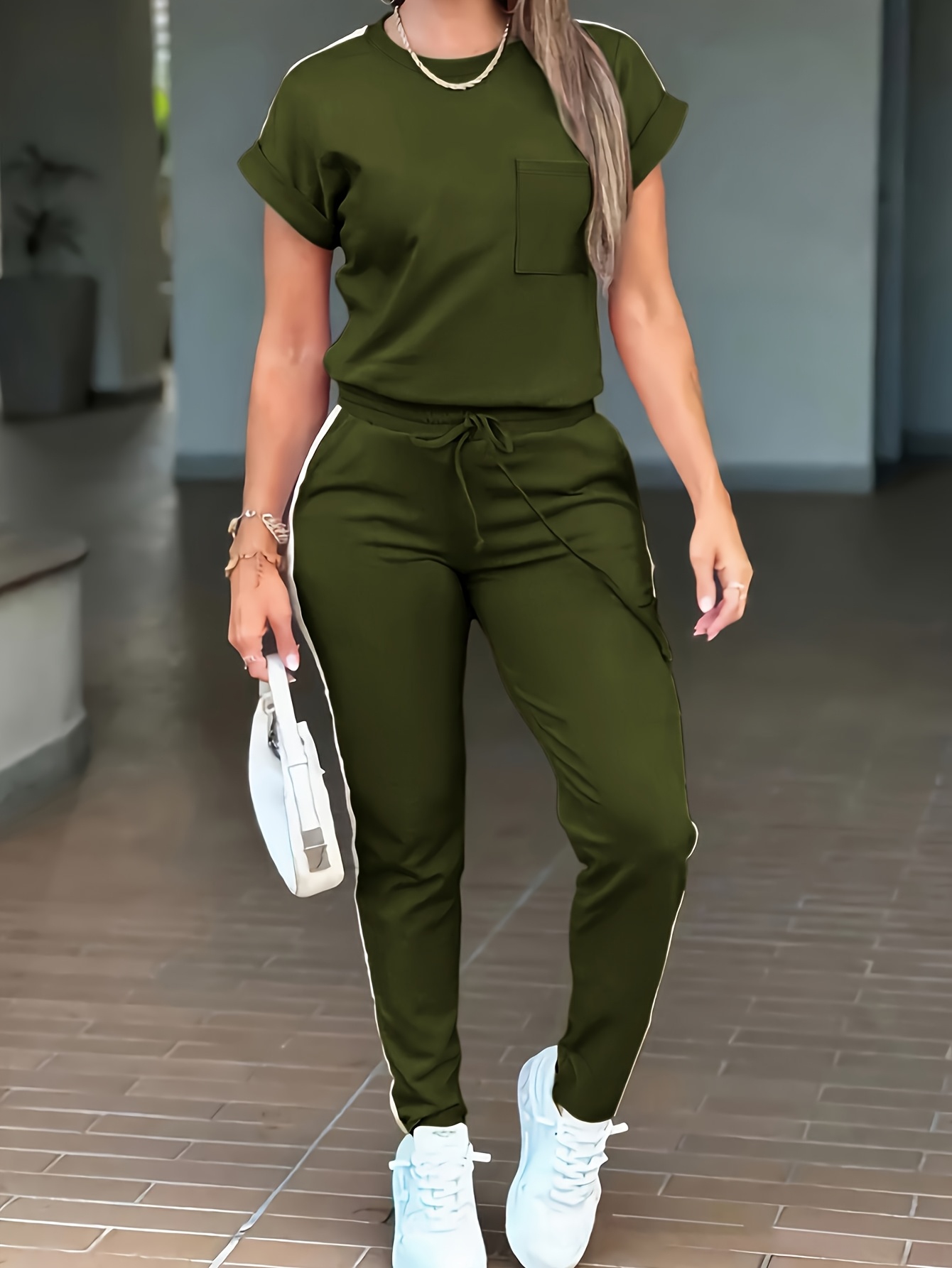 ensemble décontracté à manches courtes pour les navetteurs, style tendance ensemble décontracté à manches courtes pour les navetteurs, style tendance