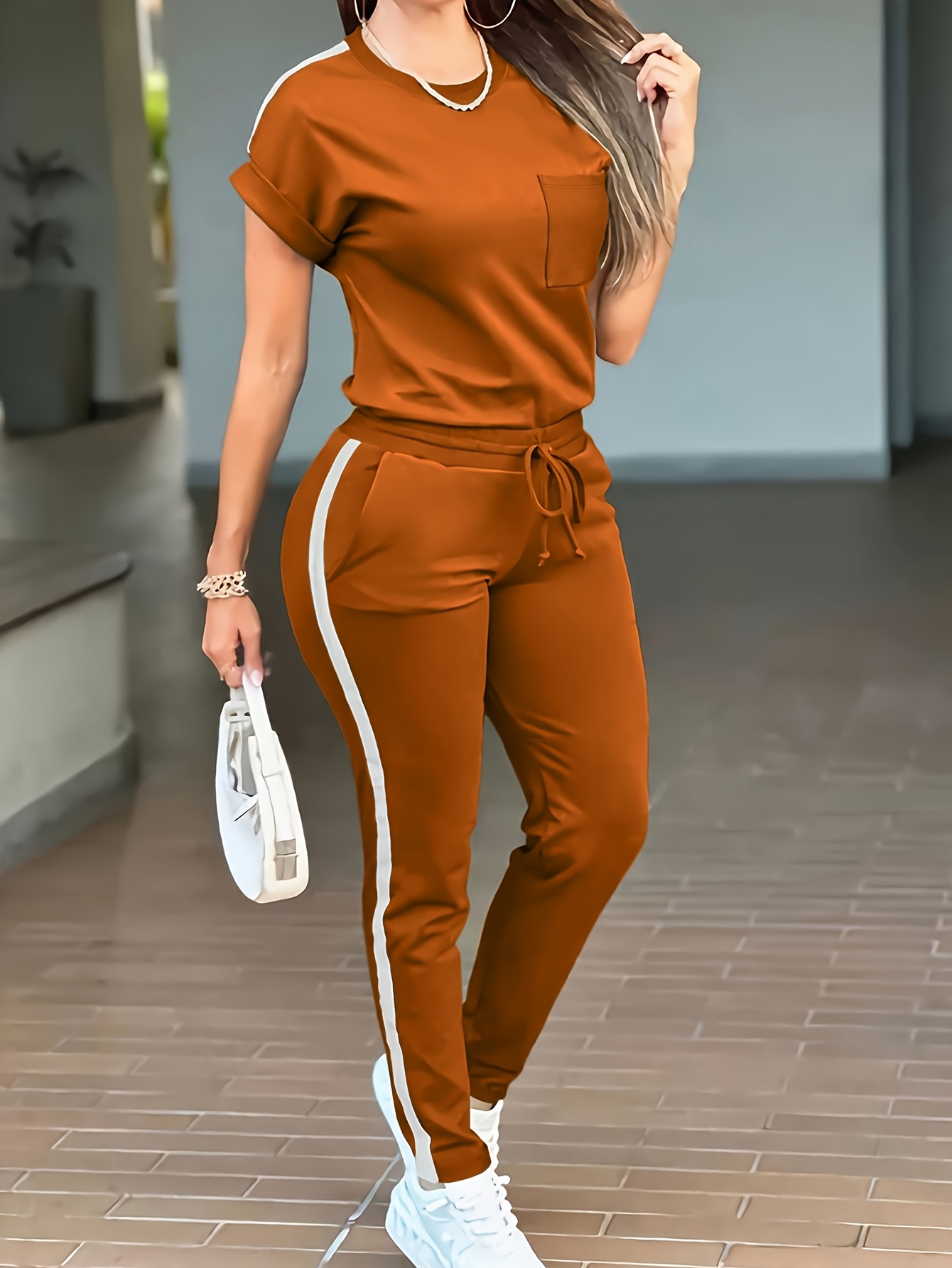 ensemble décontracté à manches courtes pour les navetteurs, style tendance ensemble décontracté à manches courtes pour les navetteurs, style tendance