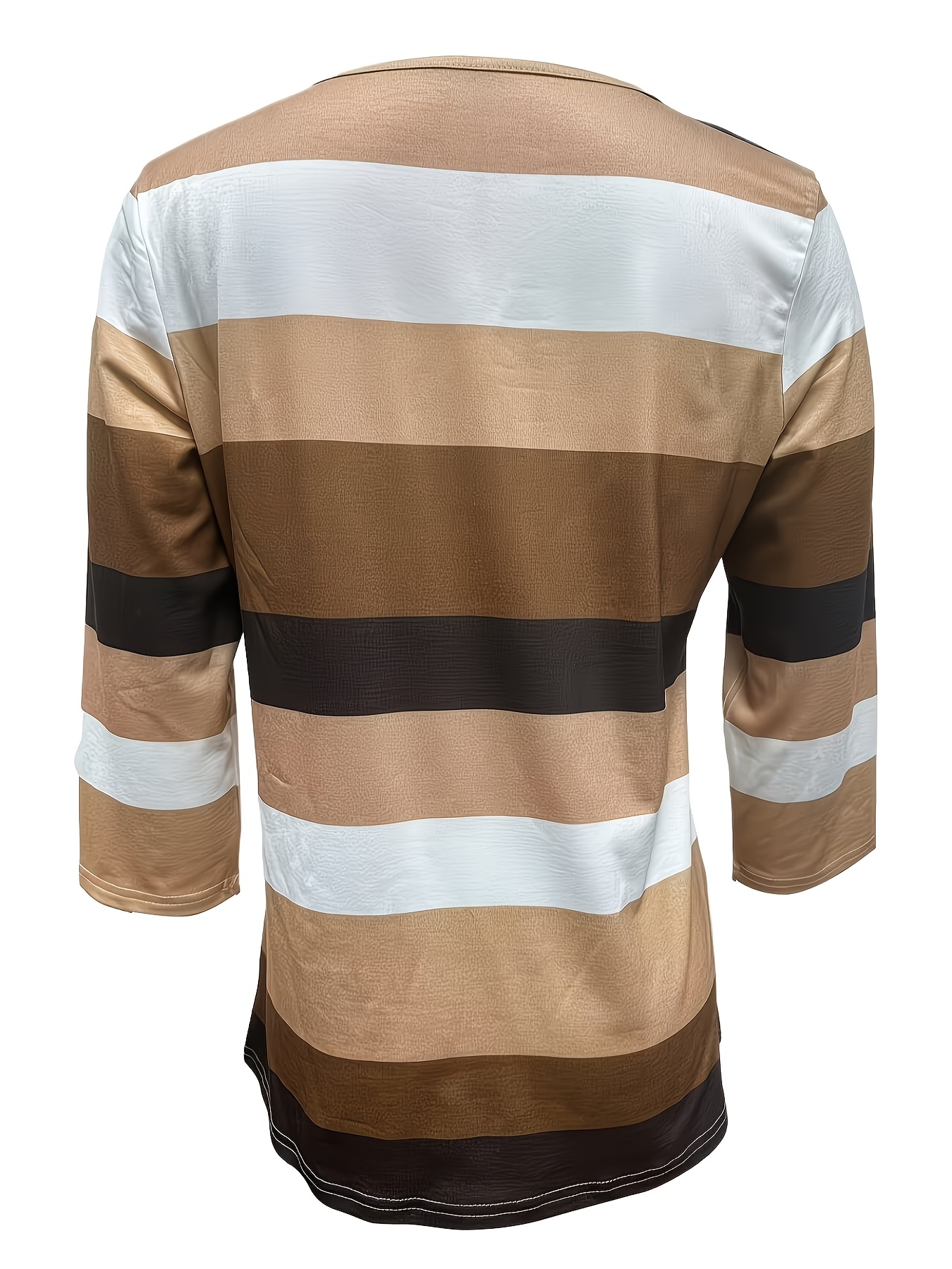 nouvelle arrivée printemps/Été mode femme, style décontracté, t shirt de base ample à rayures, col en v, manches trois quarts, boutonné, haut polyvalent pour les trajets quotidiens et les rendez vous, tendance streetwear pour sortie quotidienne, lavable en machine convient pour un usage quotidien nouvelle arrivée printemps/Été mode femme, style décontracté, t shirt de base ample à rayures, col en v, manches trois quarts, boutonné, haut polyvalent pour les trajets quotidiens et les rendez vous, tendance streetwear pour sortie quotidienne, lavable en machine convient pour un usage quotidien