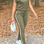 Ensemble Décontracté Femme — T-Shirt & Pantalon Rayé